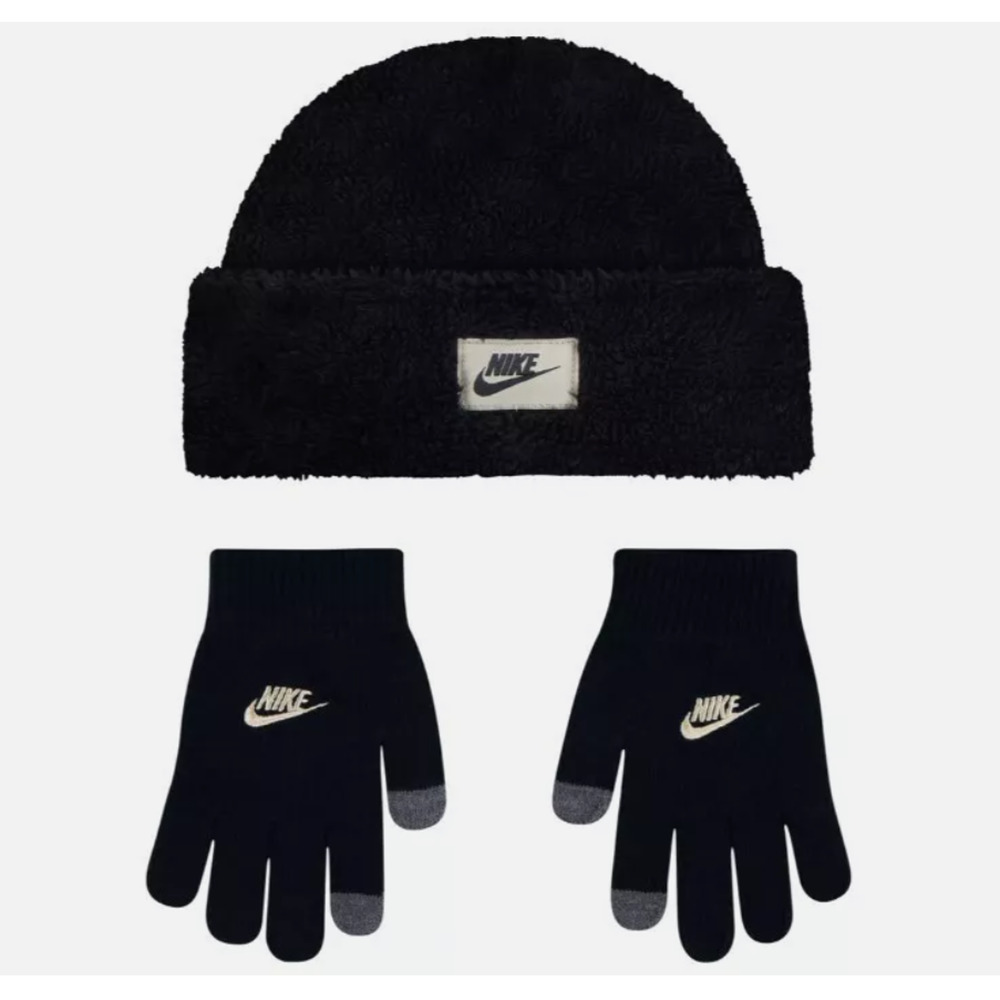 Nike Kids Unisex Cozy Peak Beanie & Gloves Set Size 8/20 Black